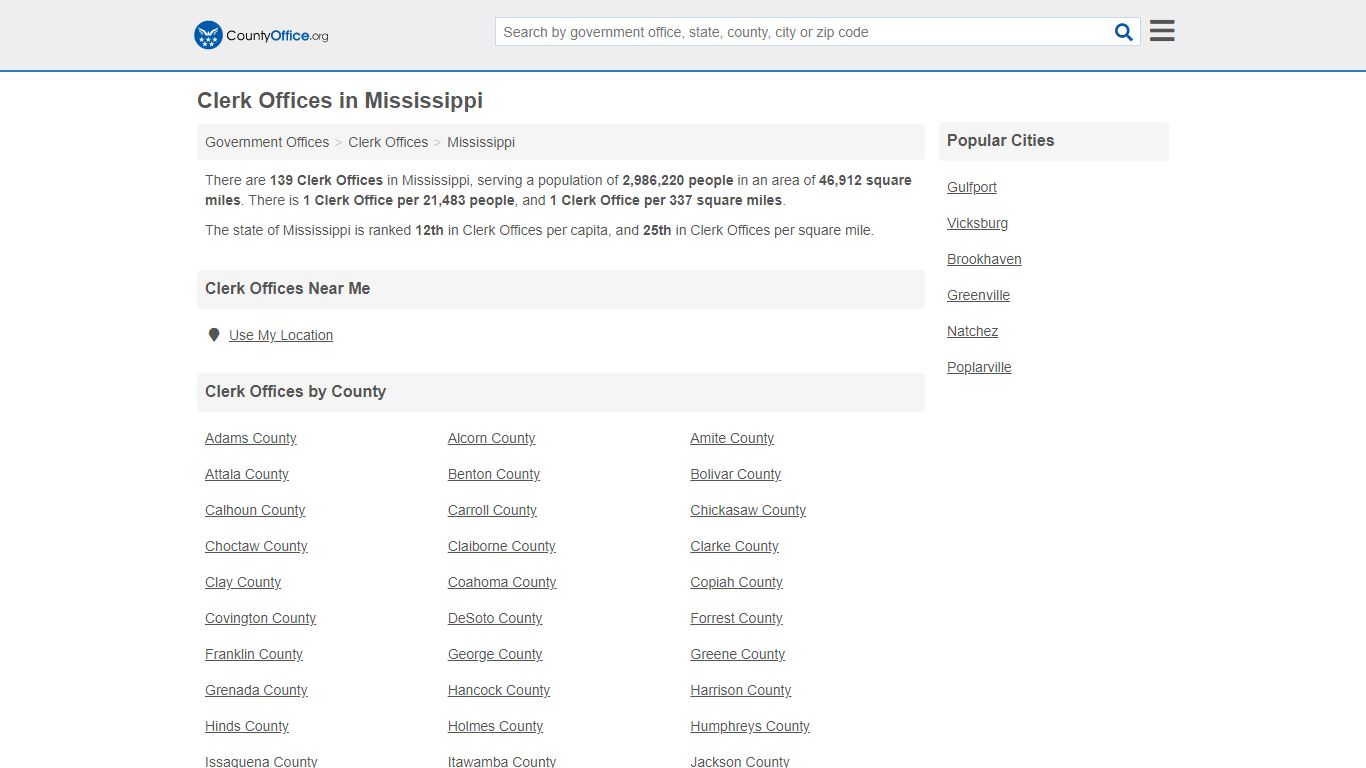 Clerk Offices - Mississippi (County & Court Records)